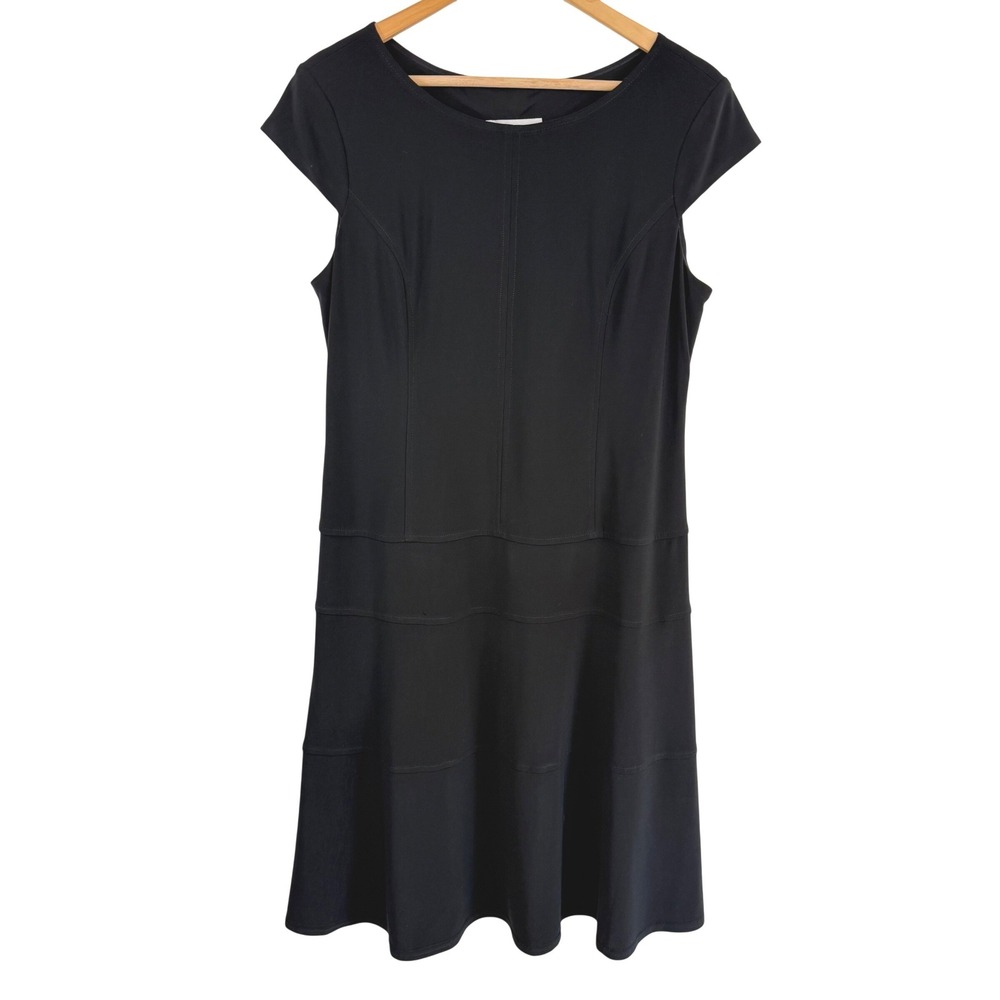 Joseph Ribkoff Midi Dress 14 Black Tiered Fit Flare LBD Cocktail Career Office